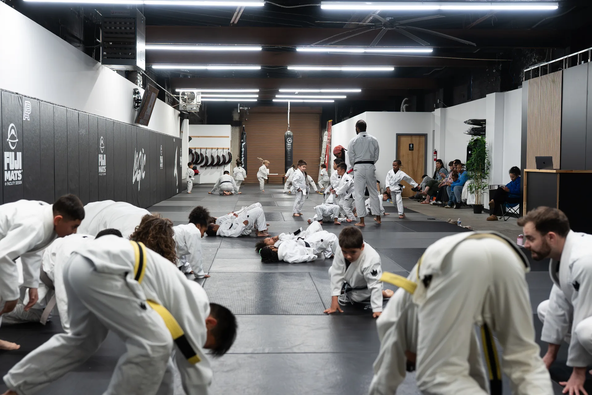Kids jiu jitsu class lined up at Logic Philadelphia